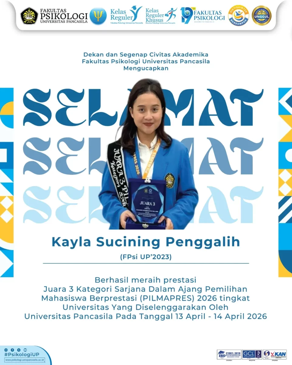 Dekan dan Segenap Civitas Akademika Fakultas Psikologi Universitas Pancasila mengucapkan selamat dan apresiasi setinggi-tingginya kepada